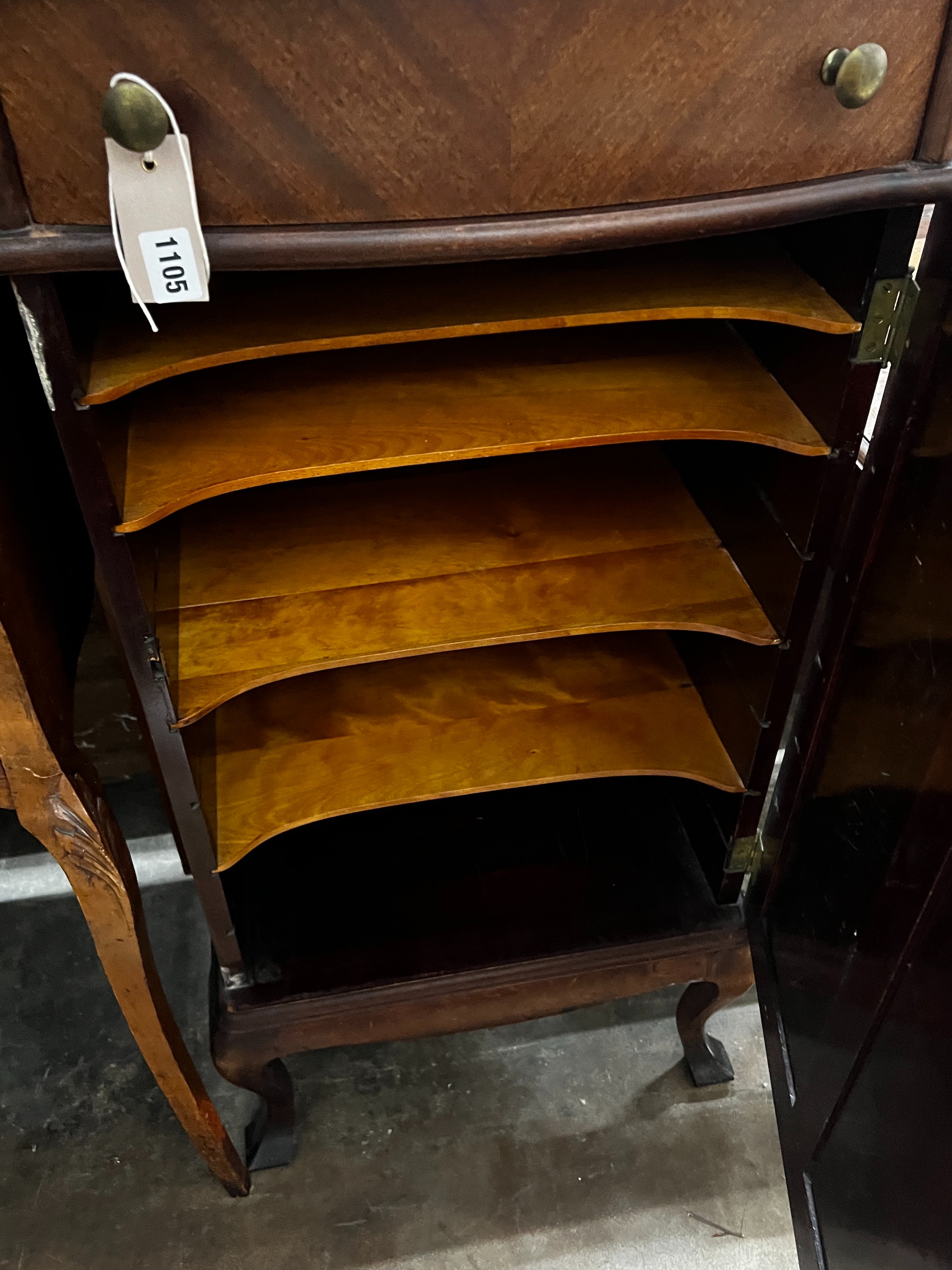 An early 20th century French mahogany music cabinet, width 53cm, depth 43cm, height 108cm